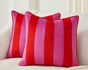 Tamarindo Set – Pack of 2 Decorative Striped Throw Pillow Covers (Hot Pink/Red)