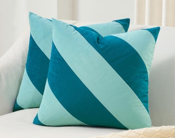 Montezuma Set – Pack of 2 Decorative Diagonal Striped Throw Pillow Covers (Blue/Light Blue)