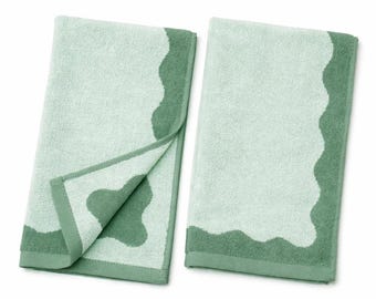 Nicoya Towel – Scalloped Jacquard Cotton Hand Towel (Sage/Light Sage)