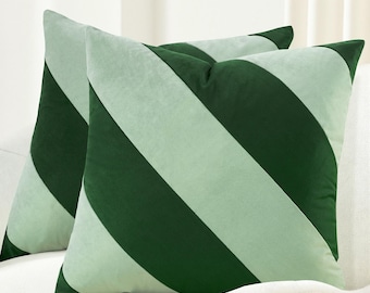 Montezuma Set – Pack of 2 Decorative Diagonal Striped Throw Pillow Covers (Green/Light Green)