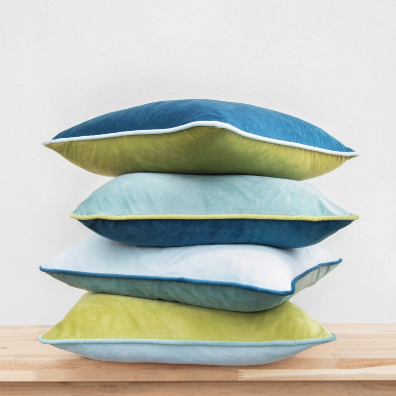 Monteverde Set Pack of 4 Decorative Throw Pillow Covers Green/Blue image 4