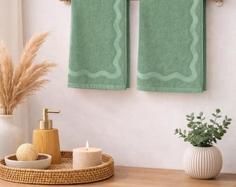 Liberia Towel – Embossed Scalloped Cotton Hand Towel (Sage)