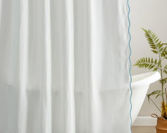 Nereida Shower Curtain – Scalloped Waffle Weave, Hooks Included  (72x72 inch, Sky Blue/White)