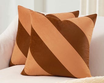 Montezuma Set – Pack of 2 Decorative Diagonal Striped Throw Pillow Covers (Rust/Coral)