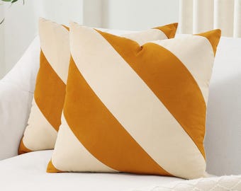 Montezuma Set – Pack of 2 Decorative Diagonal Striped Throw Pillow Covers (Honey/Cream)