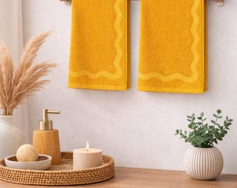 Liberia Towel – Embossed Scalloped Cotton Hand Towel (Mustard)