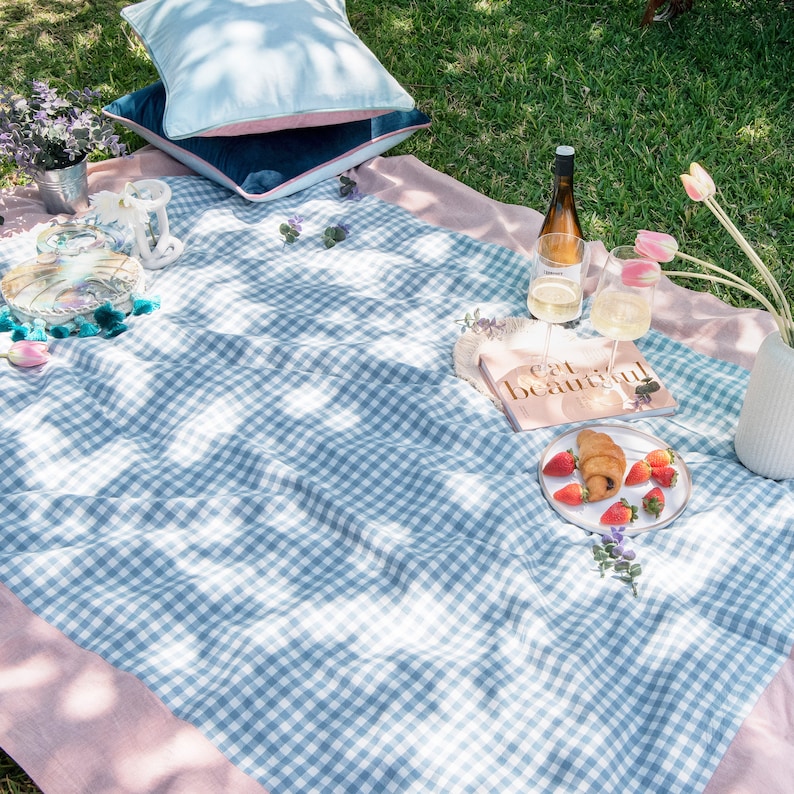 Guaria Tablecloth Checkered Farmhouse Rustic Picnic Rectangle Stonewashed Cotton Tablecloth 55x70 Blue/Clay image 4