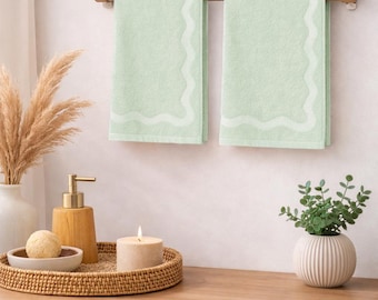 Liberia Towel – Embossed Scalloped Cotton Hand Towel (Light Sage)