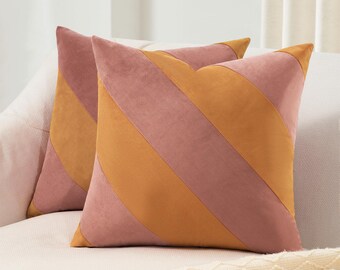 Montezuma Set – Pack of 2 Decorative Diagonal Striped Throw Pillow Covers (Pink/Honey)