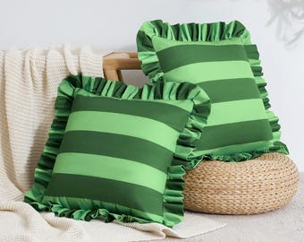 Quetzal Set – Pack of 2 Water-Resistant Striped Throw Pillow Covers (Green/Light Green)