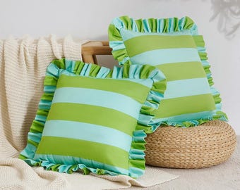 Quetzal Set – Pack of 2 Water-Resistant Striped Throw Pillow Covers (Light Green/Light Blue)