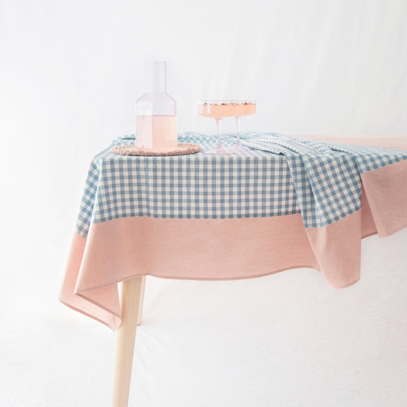 Guaria Tablecloth Checkered Farmhouse Rustic Picnic Rectangle Stonewashed Cotton Tablecloth 55x70 Blue/Clay image 3