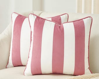 Tamarindo Set – Pack of 2 Decorative Striped Throw Pillow Covers (Light Pink/White)