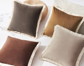 Nacazcol Set – Pack of 4 Decorative Fringe Throw Pillow Covers - (Brown/Caramel)