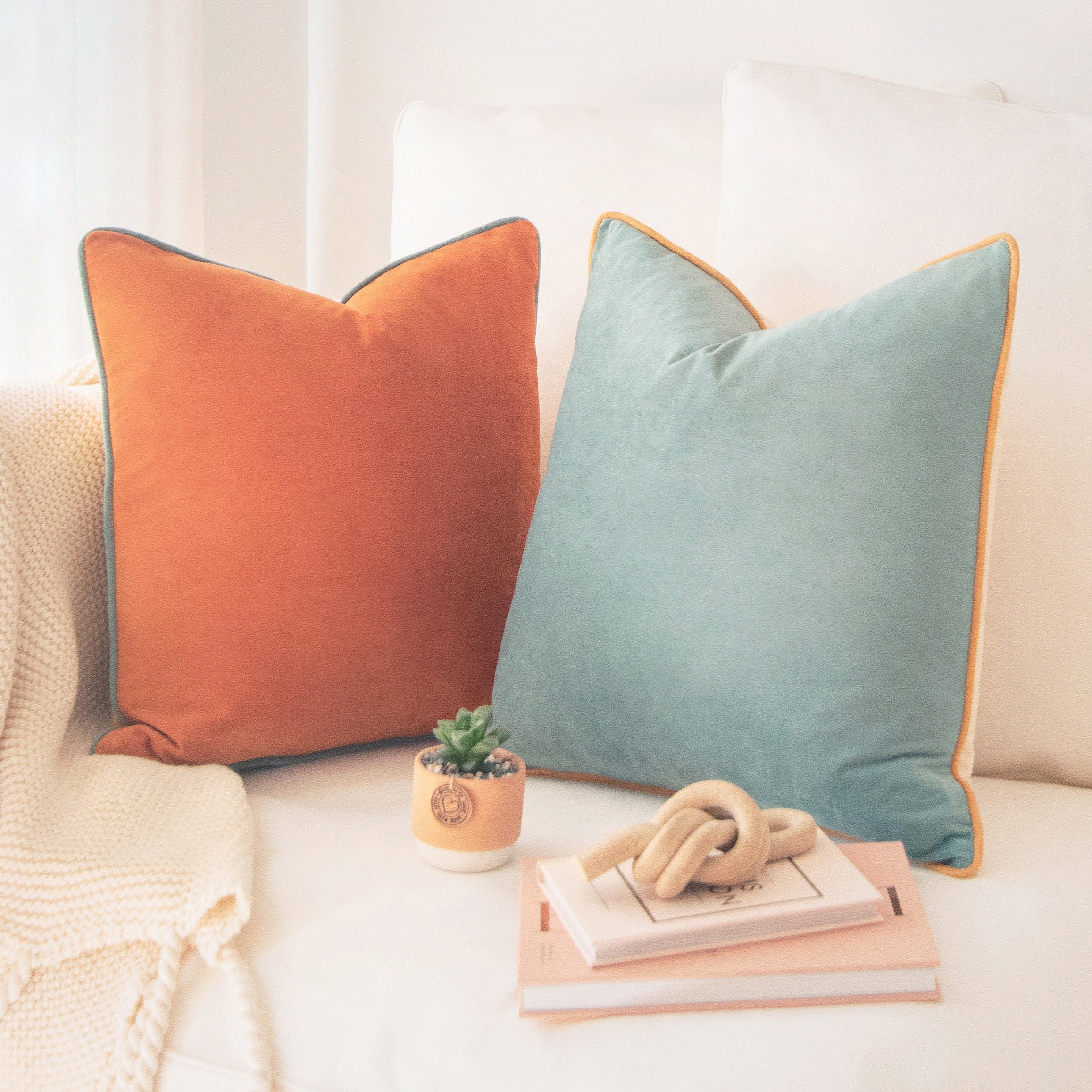 Monteverde Set – Pack of 2 Decorative Throw Pillow Covers (Orange/Teal)