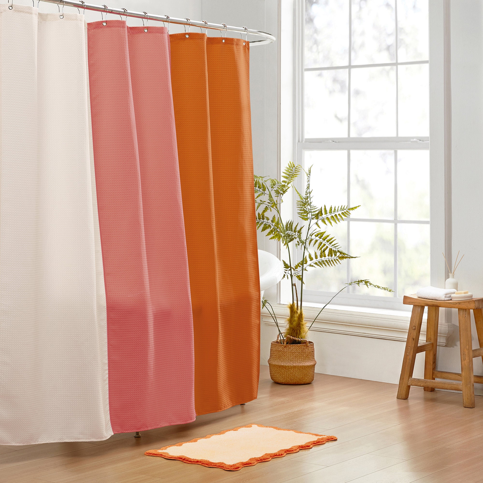 Anemona Shower Curtain – Colorblock Waffle Weave, Hooks Included (72x72