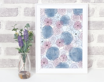 Flowers Watercolor Print | Blue Purple Floral Art | Floral Wall Art | Floral Home Décor | Flowers Wall Art | Digital Download