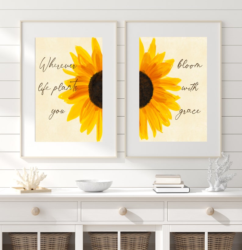 Sunflowers Watercolor Quote Wherever Life Plants You Bloom - Etsy