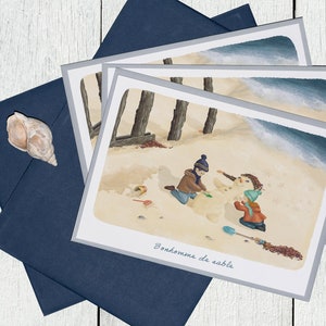 Lot de 3 cartes Bonhomme de sable + enveloppes