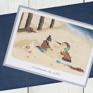 Carte de Noël Bonhomme de sable + enveloppe