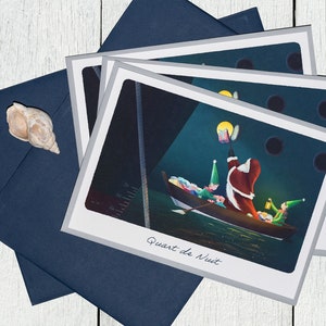 Lot de 3 cartes de Noël Quart de nuit  + enveloppes
