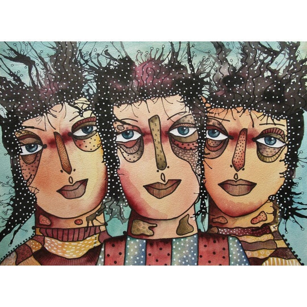 Original Portrait Faces Painting Watercolour Funky People Etsy