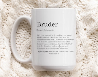 Definition Brother Mok met spreuk koffiekopje Cadeau voor broer Standaard theekop 330ml Verjaardagscadeau broer