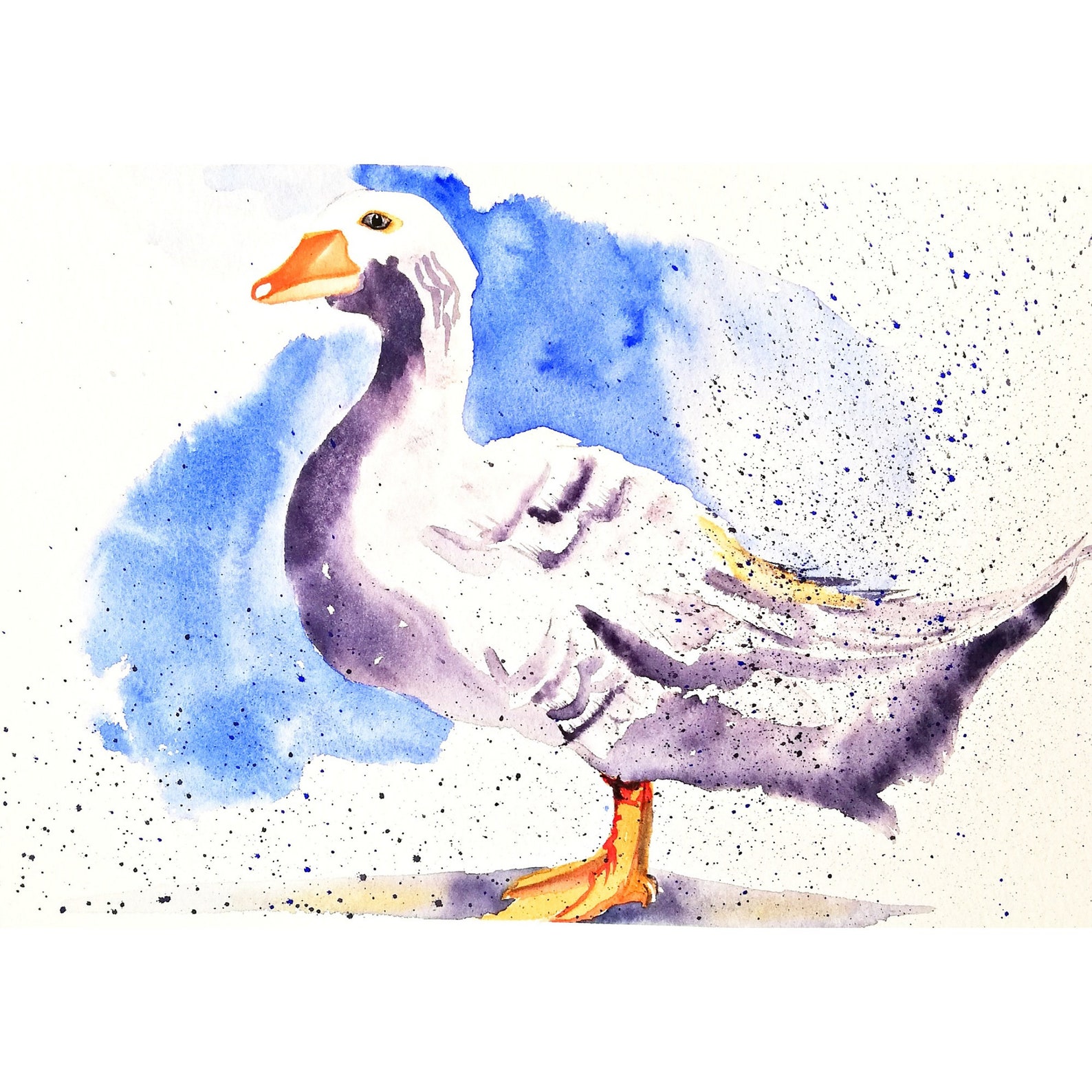 Goose Painting Bird Watercolor Original Art Animal Small Wall Etsy