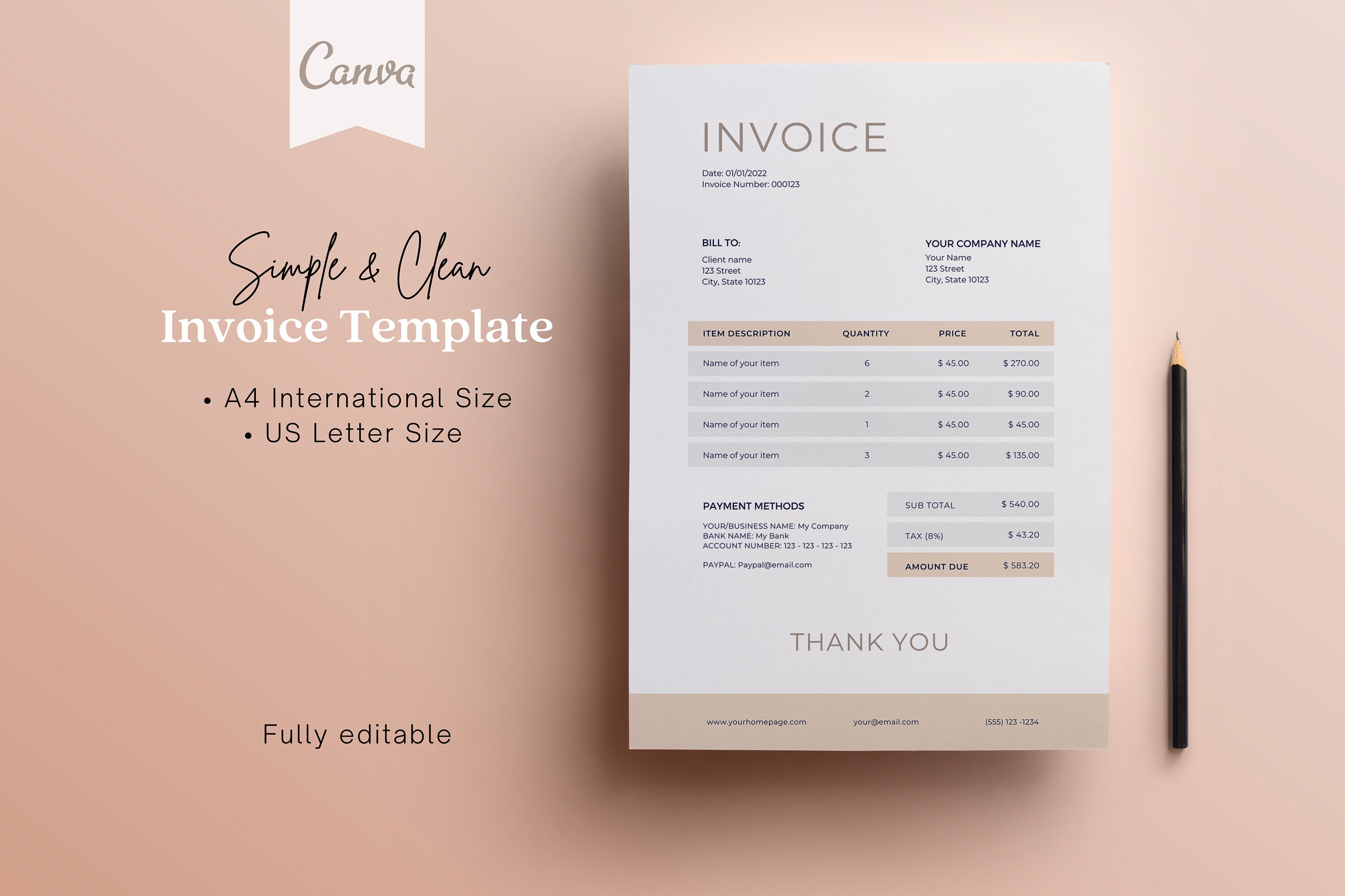 Invoice Template Printable Invoice Photography Invoice Minimalist ...