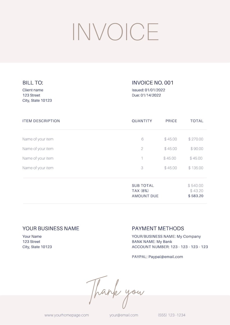 Invoice Template Printable Invoice Photography Invoice A4 - Etsy