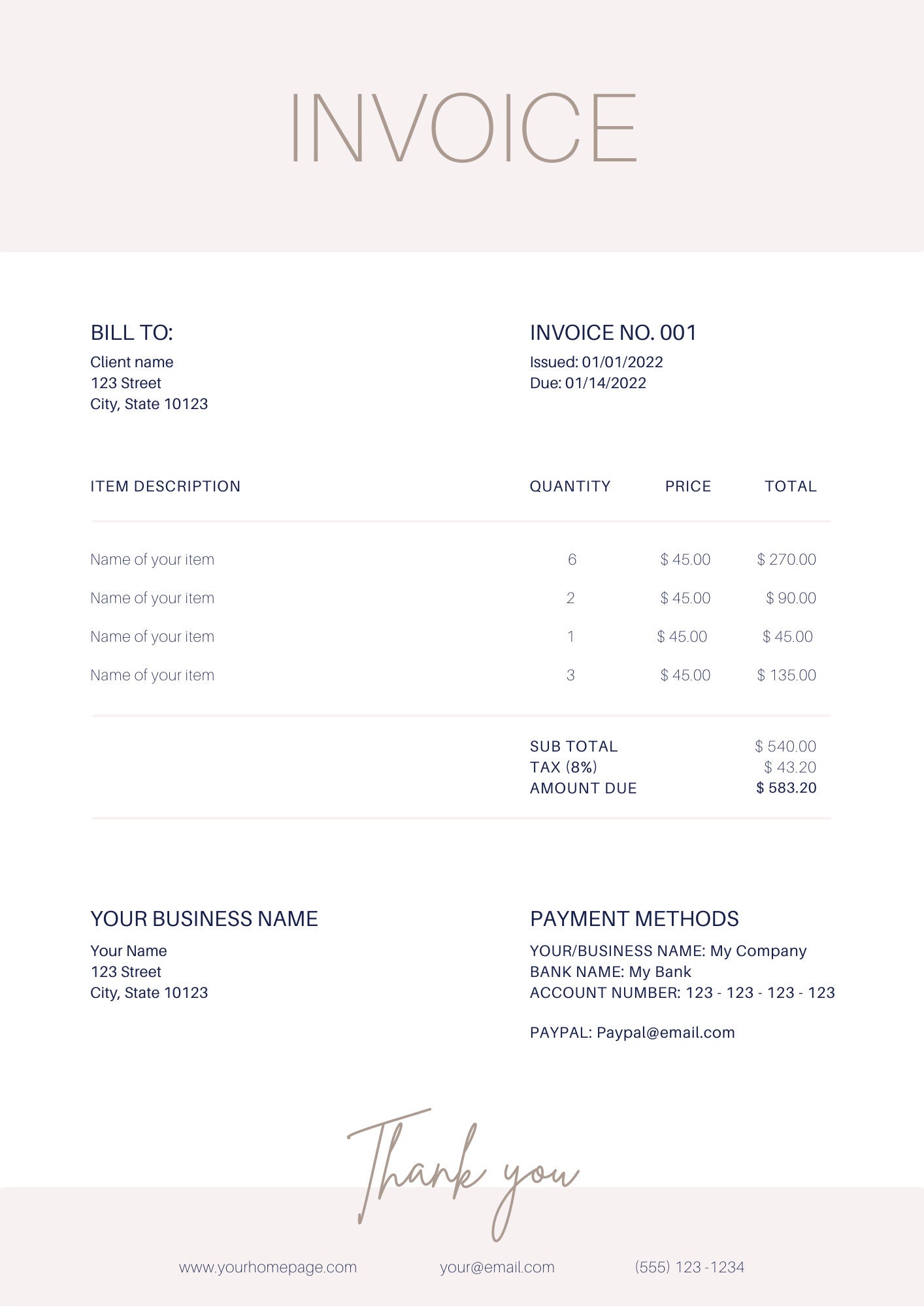 Invoice Template Printable Invoice Photography Invoice A4 - Etsy