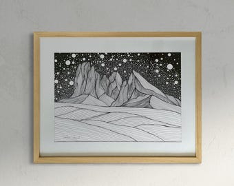 Dolomites - Seiser Alm, Original Drawing, Handmade, Mountain Drawing