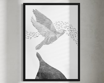 Inception Metonymy, Original Drawing, Handmade, Starling Murmuration Drawing, Murmurations, Collective Behavior