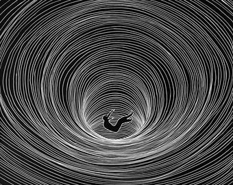 Black Hole Art Print with Falling Human Figure, Event Horizon Space Artwork, Minimalist Sci-Fi Wall Decor, Astronomy Art