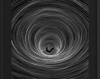 Orizzonte Event – Beyond the Threshold, Original Drawing, Handmade, Black Hole Drawing, Free Fall