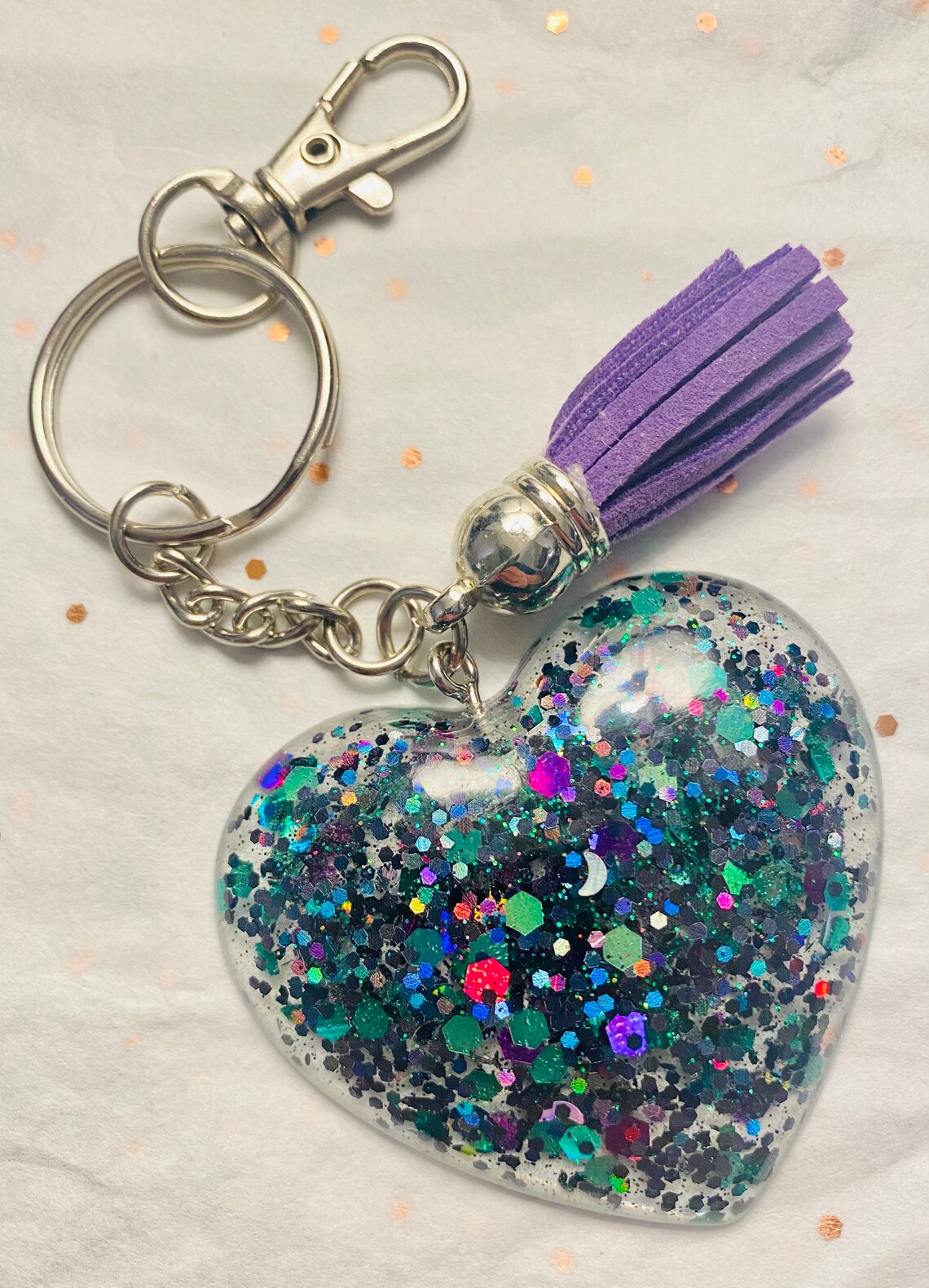 Handmade heart resin keychain bag accessories gift ideas Etsy