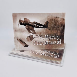 Cartão de Natal de Avião "Santa Flying F4U Corsair" - Pacote com 10 unidades