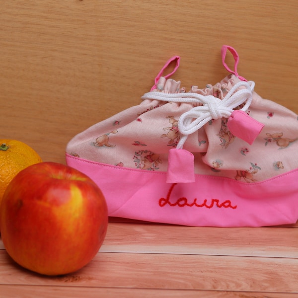 Bolsas para la Merienda algodón bordada niños canguros rosa