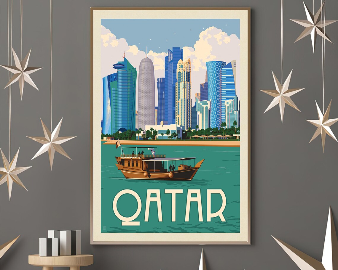 Qatar Travel Poster Abstract Travel Poster Vintage Poster Etsy