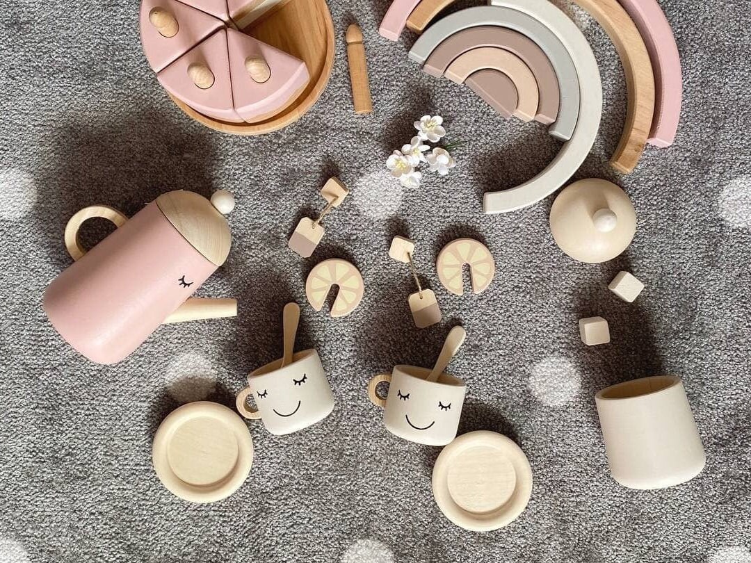 Kids Tea Set Wood play kitchen Wooden tea set Tea set Etsy