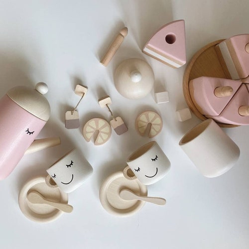 Wooden Tea Set Wooden Play Kitchen Kids Wooden Tea Set Etsy