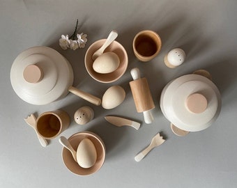 White Wooden Dishes Set Play Kitchen Wooden Play Food Wooden