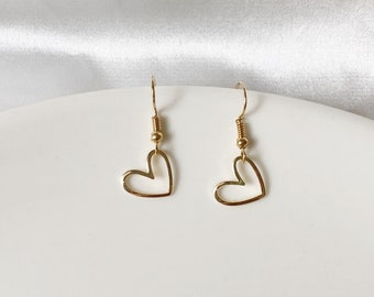 Gold Hollow out Heart stud/ clip on Earrings, Hollow Geometric  Drop Charm Pendants, Valentine's Day gift