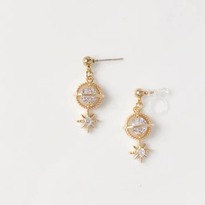 Gold colour Zirconia Saturn and star dangle Earrings, gift for her