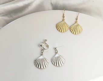 Shell stud clip on earrings, sliver/ gold earrings, Cute handmade gift for her