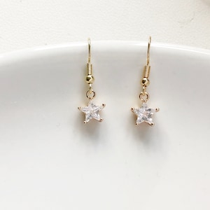 Dainty little dangle Star stud/ clip on Earrings, Delicate geometric star jewellery, gift for her