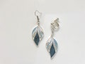 Blue Geometric Feather Earrings | Cute Dangle Jewelry | Clip On or Stud | Gift for Her | Handmade Enamel Earrings