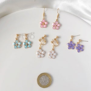Sakura flower enamel earrings, oriental cherry Stud/Clip on earring, Dangle and drop earrings, spring gift for her image 6