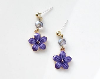 Sakura enamel earrings, oriental cherry Stud/Clip on earring, Dangle and drop earrings, spring gift for her