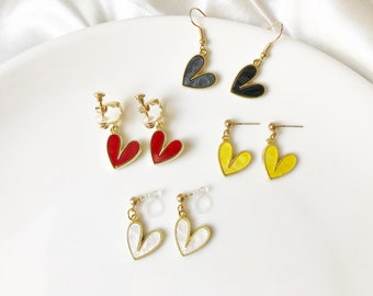 Cute Heart Earrings, red/yellow/black/white dangle earrings, gift for her, Valentine's Day gift